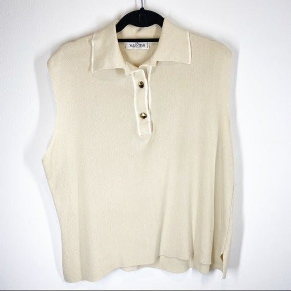 Valentino Tortoise Shell Button Sleeveless Collared Blouse - Picture 1 of 12